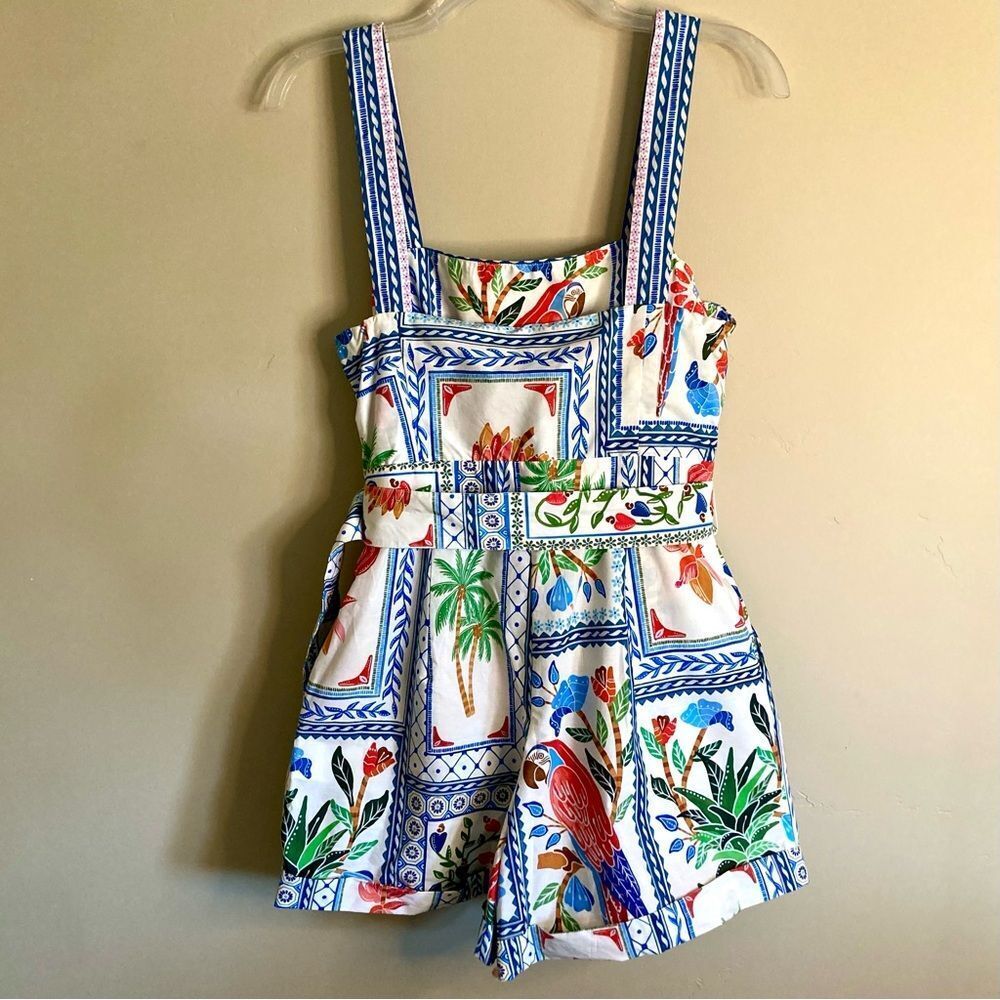 NEW FARM Rio Tropical Tiles Romper Tropical Macaw Shorts Cotton Beaded Size XL - Picture 12 of 16